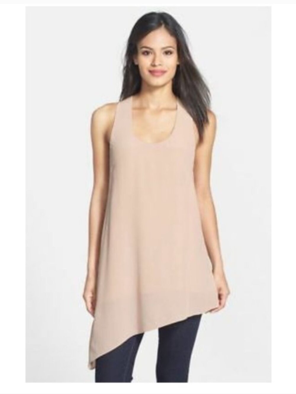 Eileen Fisher Project Asymmetrical Cami Silk Tunic Beige sz L Flowy Long Length